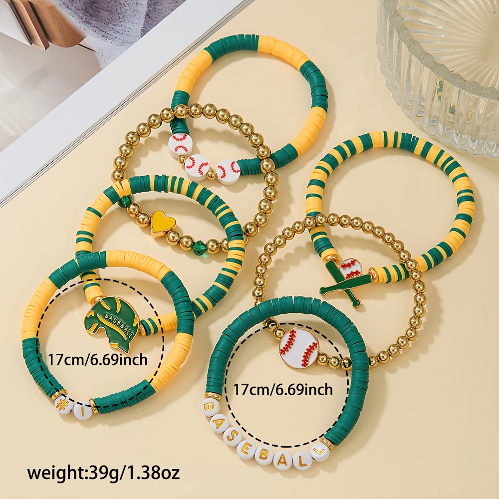 7pc Colorful Baseball-Themed Bracelet Set, Everyday Gift